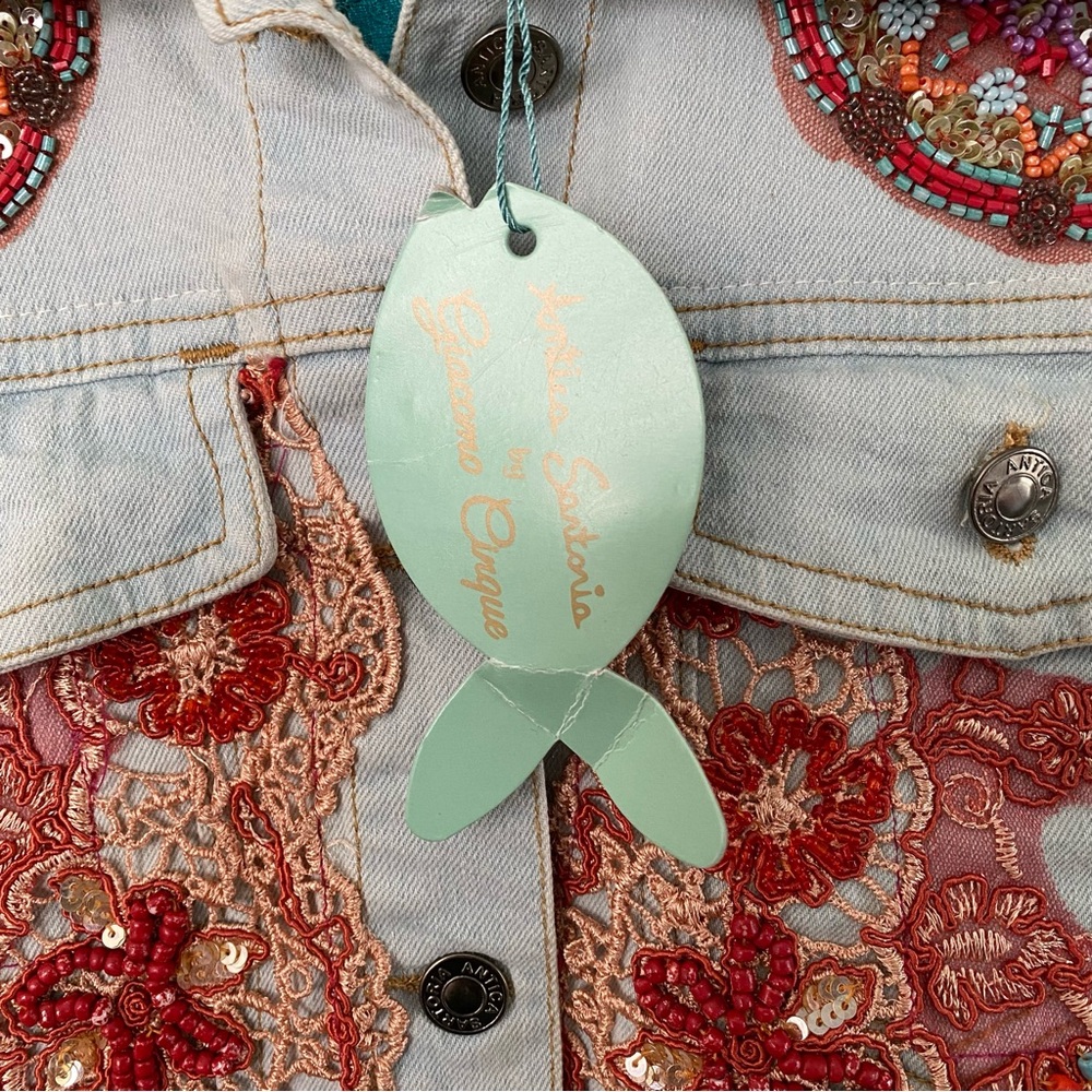 ANTICA SARTORIA Positano *RARE* Embroidered Embellished cropped denim jacket NWT - Picture 8 of 10